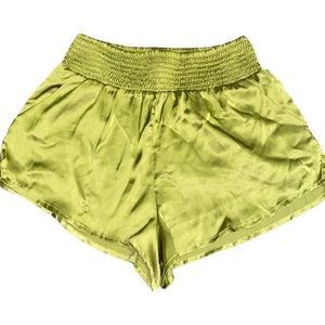 Flowy Green Satin Boho Shorts